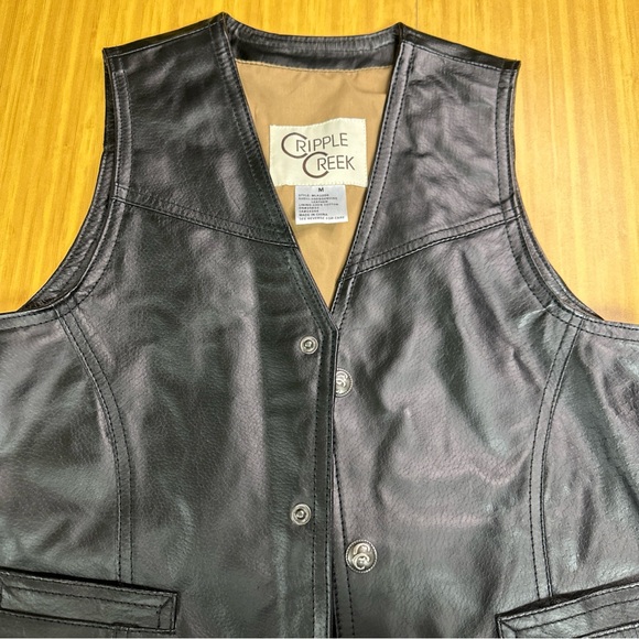 NEW NWT Boys Size M Black Genuine Leather Western Cowboy Vest by Cripple Creek - Picture 5 of 6